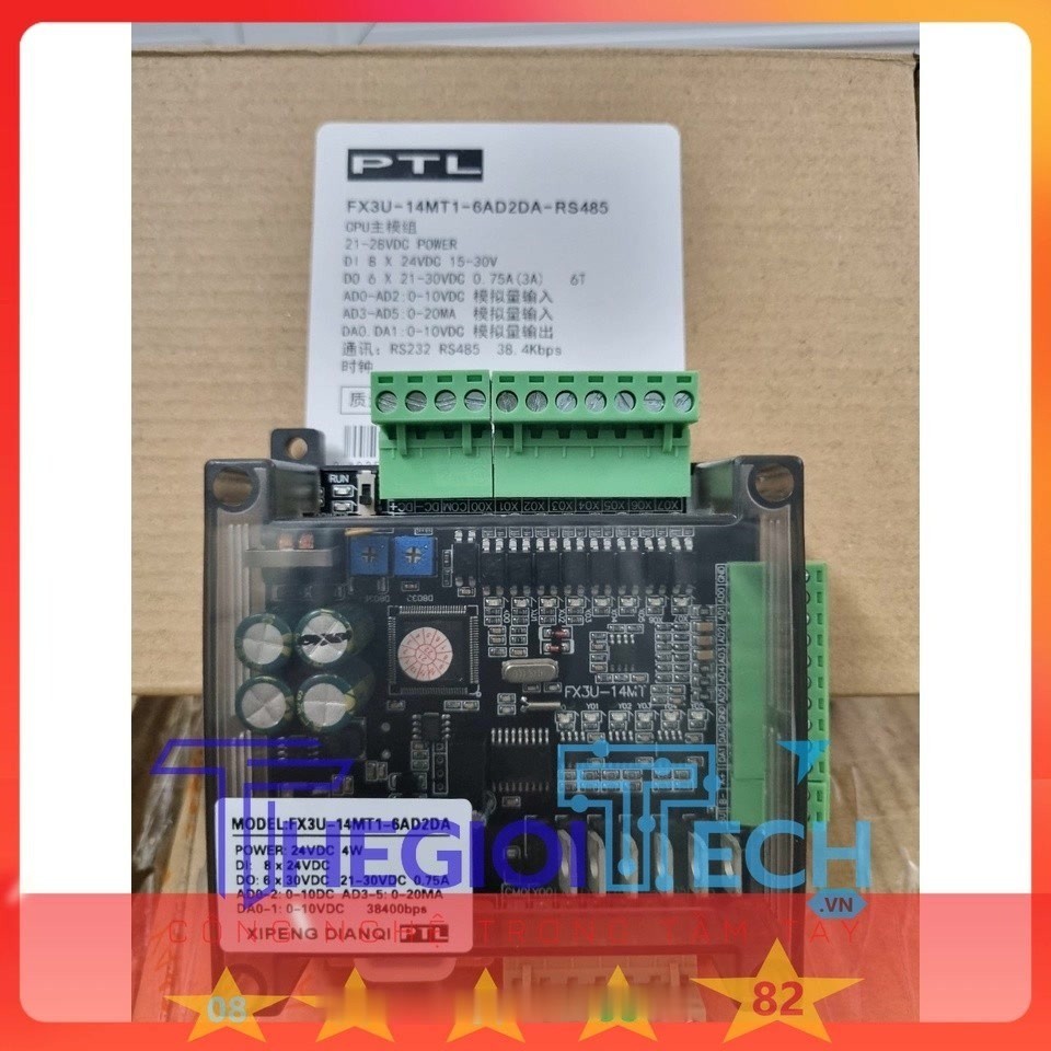 Bộ lập trình PLC FX3U-14MT-6AD2DA , FX3U 14MR Board, 6AD/2DA 0-10V 0-20mA, RS485 RS232 RTC PTL FK3U 