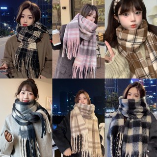 Khăn quàng choàng cổ nữ mùa đông len lông cừu phong cách vitage Hàn Quốc đẹp giữ ấm áp caro đủ màu đen, đỏ, xám, xanh