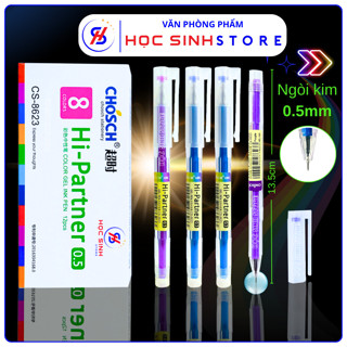 Hộp 12 Cây Bút Gel Chosch CS-8623 Ngòi 0.5mm (Mực Xanh/Tím) Mực Đậm, Nét Nhỏ- Học Sinh Store