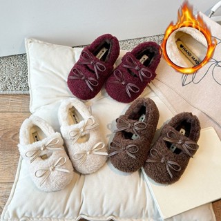 Giày bé gái giày lông giày bông lót nhung Giày trẻ em Thu Đông Giày đậu đế mềm Giày công chúa bé gái