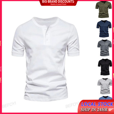 Nam Tay Ngắn Cổ Tròn Tay Ngắn Thường Ngày Slim Fit Thể Thao Nam Thanh Niên Henry Áo Thun Màu Trơn Phong Cách Mới ZJ47