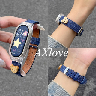 Vòng tay vải Denim mỏng cho Xiaomi Mi Band 10 9 8 7 Dây đeo gấu nhỏ cho MiBand 5 6 4 3 Dây đeo cổ tay cao bồi