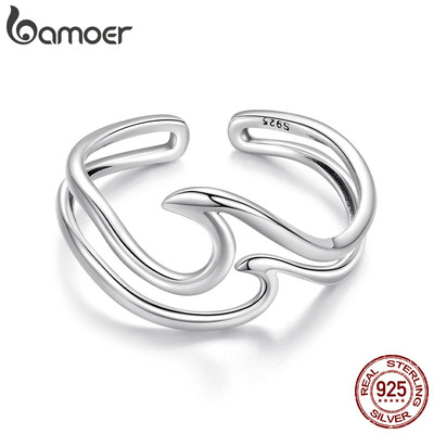 Bamoer Bạc 925 Có Thể Điều Chỉnh Vòng Sóng Đại Dương Thiết Kế Hai Lớp Trang Sức Nữ Quà Tặng