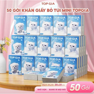  Bịch 10 Gói Khăn Giấy Bỏ Túi Top Gia Mini 4 Lớp 20x20cm Mềm Mịn Tiện Lợi Mang Theo  8 Tờ Gói  