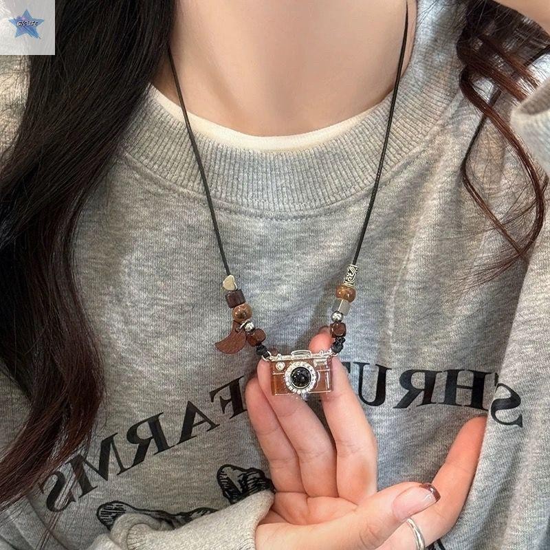 GJCUTEVintage Màu Nâu Face Chain Necklace, Phong Cách K-pop và Hip-Hop, Trendy Cho Nam và Nữ