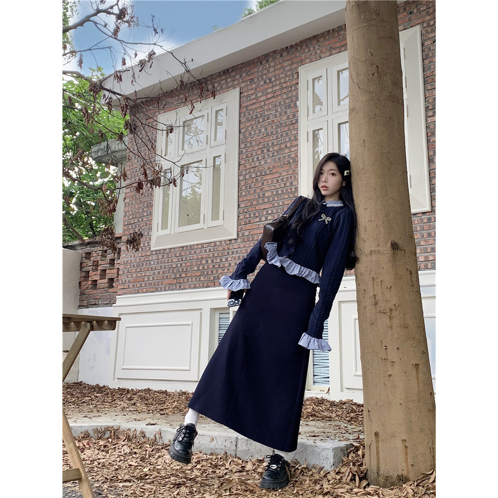 áo kiểu hàn quốc+váy sang chảnh dáng dài，set đồ nữ sang chảnh，set đồ nữ đi chơi，Quần áo nữ mùa thu p