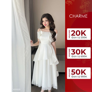 Váy nữ dáng dài trễ vai đính hoa ngực Charme 311023