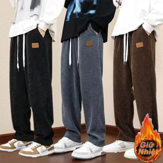 M-5xl Nam Mùa Đông Lông Lót Lông Cừu Dày Chân Thẳng Ấm Áp Quần Viền Thời Trang Thanh Niên Ngoài Trời Chống Gió Rời Quần Giữ Nhiệt Thường Ngày Đen Xám Plus Kích Thước