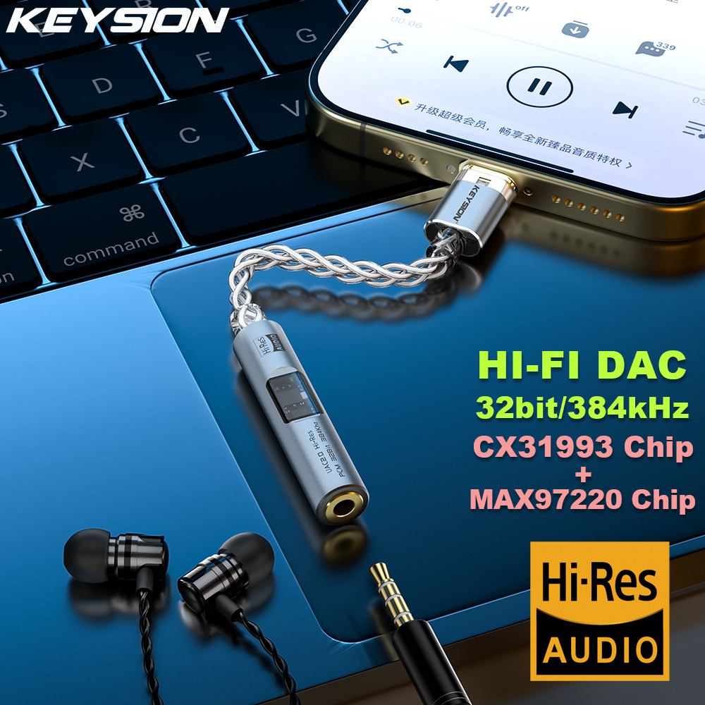 Bộ khuếch đại âm thanh kỹ thuật số KEYSION CX31993 MAX97220 Chip kép Type-c sang 3,5mm Bộ chuyển đổi
