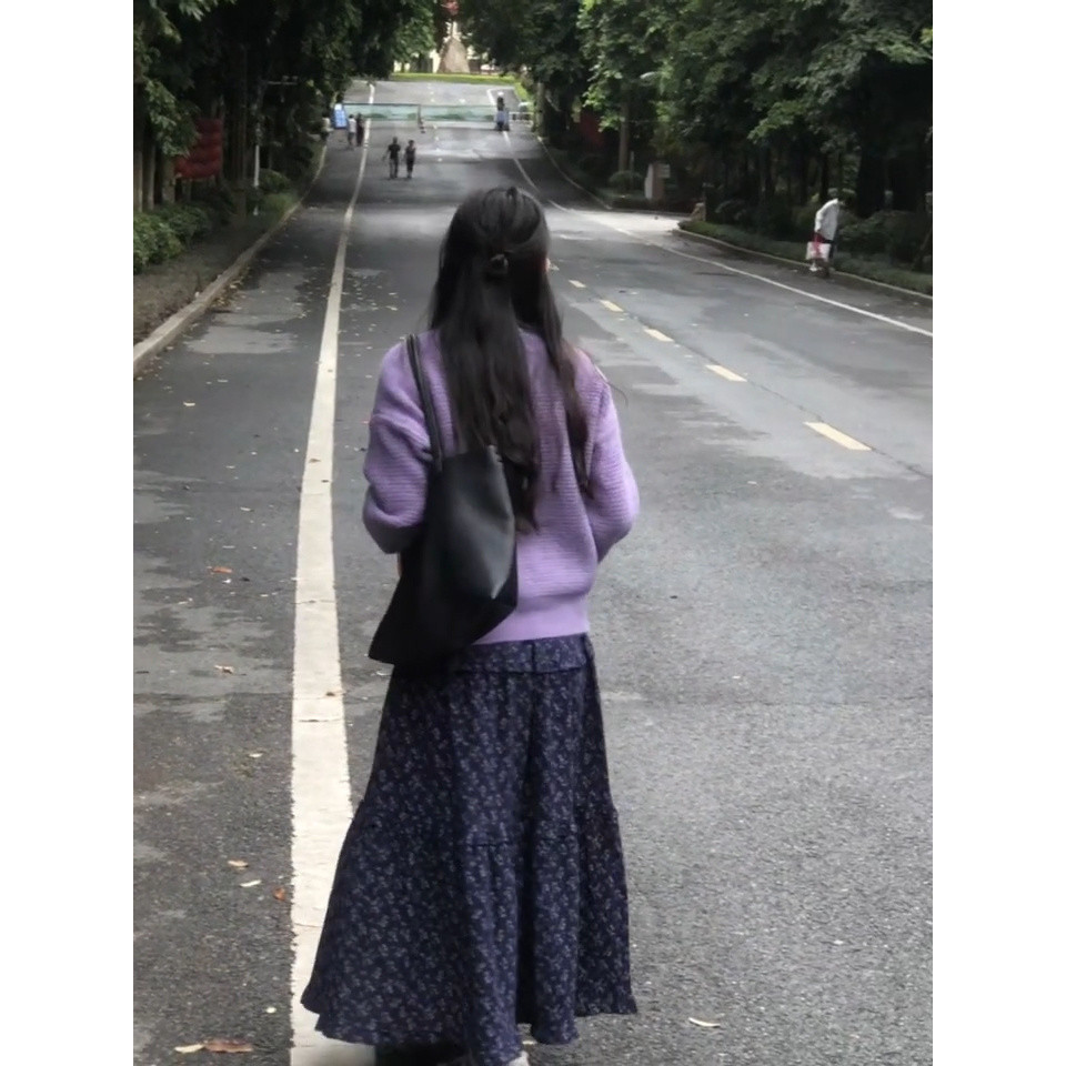 【Bess's house】áo khoác len cardigan+váy hoa nhí, bộ áo dệt kim tím nhẹ nhàng, váy hoa cao cấp, đầu thu 2024 | BigBuy360 - bigbuy360.vn