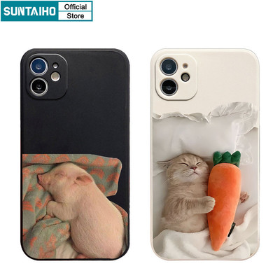 Suntaiho ốp lưng iphone dễ thương hài hước In Hình Heo / Mèo Đang Ngủ Ốp Điện Thoại Silicon Mềm Chống Sốc Cho Iphone 15 14 12 13 11 Pro Max IP 7 8 Plus Iphon X Xs XR XsMax