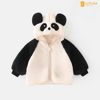 Áo Khoác Gấu Trúc Liền Mũ Lông Cừu 2 Mặt Ấm Áp Mềm Mịn LOTUKA Cho Bé Trai Bé Gái, Áo, Áo Thu Đông, Quần Áo Trẻ Em 3-12kg