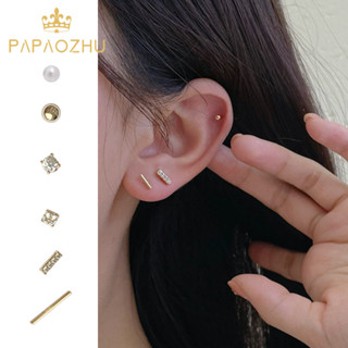  Papaozhu Hàn Quốc 14K Vàng Hình Học Pha Lê Xuyên Bộ Bông Tai Dành Cho Nữ Bé Gái Không Gây Dị Ứng Tai Đinh Trang Sức Phụ Kiện 