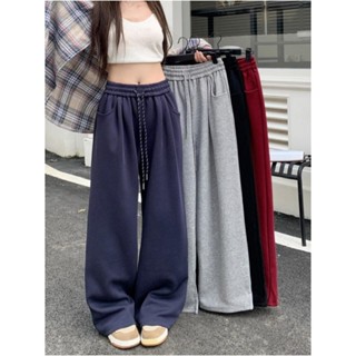 Quần ống rộng quần thường ngày rộng rãi quần giáng sinh nữ quần ống đứng cạp cao mùa thu quần lau sàn