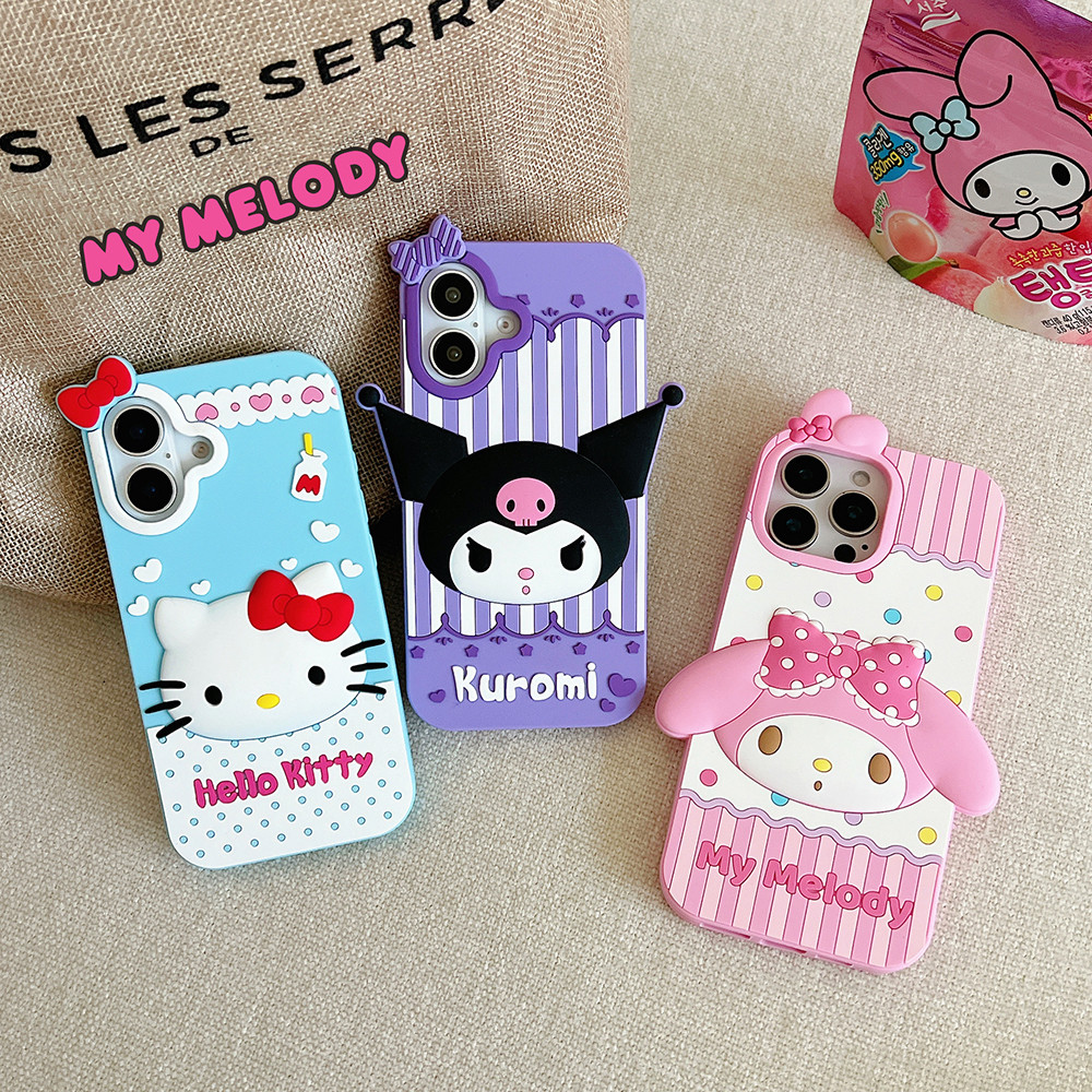 Kawaii Sanrio Hoạt Hình Hello Kitty Kuromi My Melody Ốp Lưng Silicon Mềm Cho iPhone 16 15 14 Plus 13