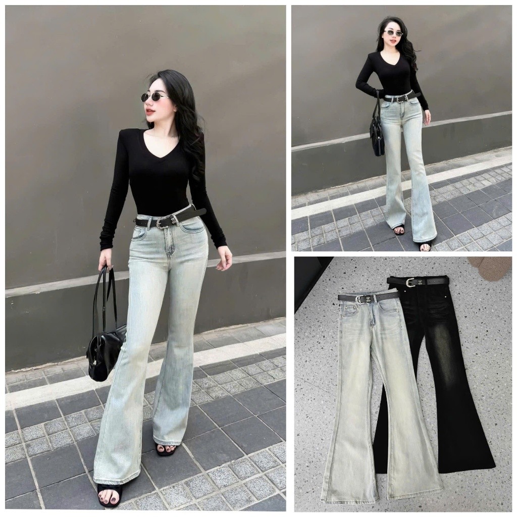 [Follow shop nhận mã 10k] Quần dài jeans denim loe belt X Meo Meo Shop QCCC QCL1 QD0614 7202