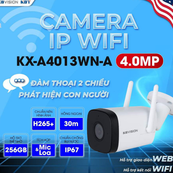 Camera IP WIFI KBVISION KX-A4013WN-A 4MP thân ngoài trời  giá rẻ, hàng chính hãng