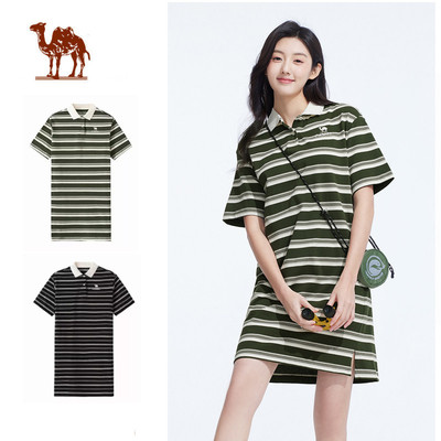 Váy sọc nữ CAMEL CROWN  Váy Polo dáng rộng tay ngắn khí chất