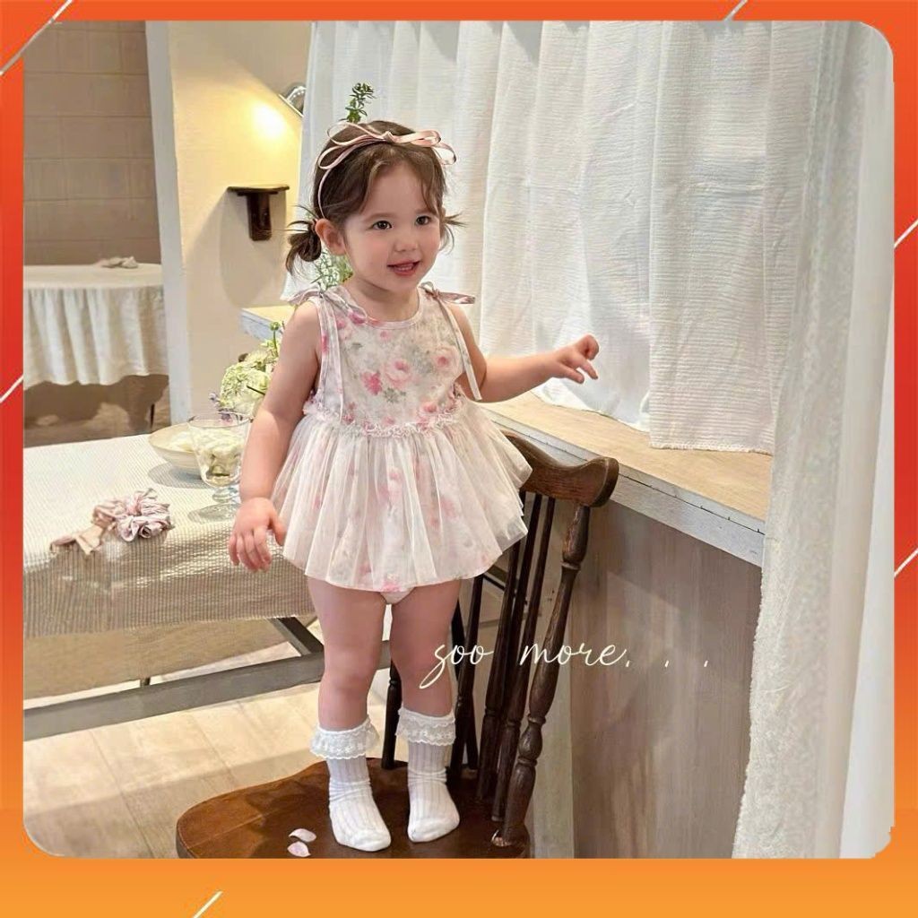 Váy cho bé gái Bodysuit cho bé gái vải đũi tơ Áo liền quần bé gái sơ sinh SLH300