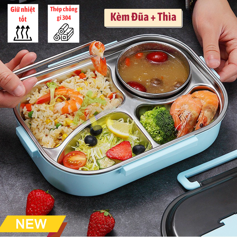 Hộp Cơm Giữ Nhiệt Inox 304 Joful home Có Thìa Muỗng Bát Canh Cho Dân Công Sở