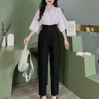  Quần Tây Nữ Lưng Cao Công Sở 3 Nút Cài Vải Tuyết Mưa Mềm Mặc Đi Học Đi Làm  