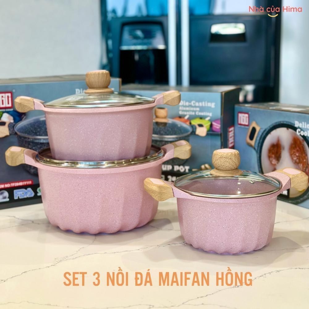 GIA DỤNG Bộ Nồi Canh Đa Năng Chống Dính Đá Maifan MGC Màu Hồng Bán lẻ- Thành Phần Đá Chất Lượng Cao