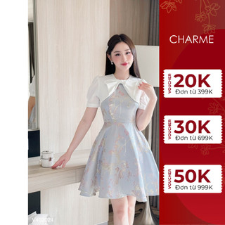Váy tiểu thư dáng xòe phối nơ tay bồng Charme 402024