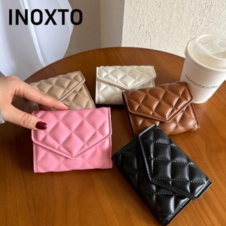 INOXTO Ví đựng tiền xu , Ví nữ dung tích lớn bằng da PU, Hộp đựng thẻ nút màu trơn dành cho nữ