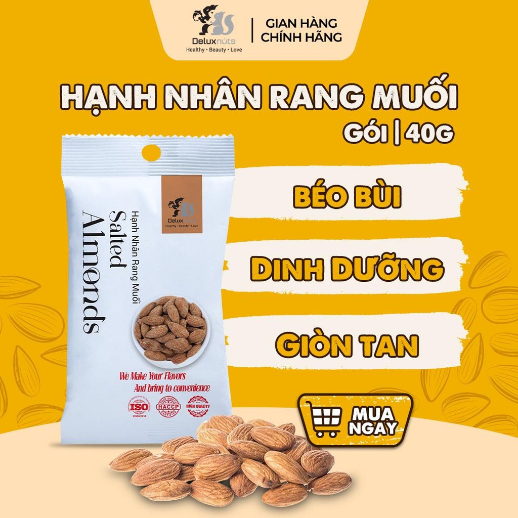 [Hỏa tốc] Gói Hạt Hạnh Nhân 40g Deluxnuts | Có Vị Mật Ong, Rang Muối, Vanilla, Vị Dừa, Vị Capuccino