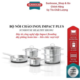  BỘ NỒI CHẢO INOX IMPACT PLUS SUNHOUSE HEALTHY SHG991_Đáy Impact Plus 5 lớp cao cấp bền bỉ 