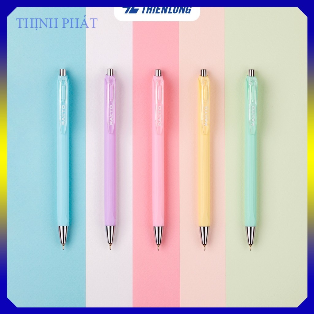 Hộp 5 Bút gel bi Pazto TL  ngòi 0.5mm - Mực xanh viết trơn êm, thân bút 5 màu tone pastel GEL-B015 (