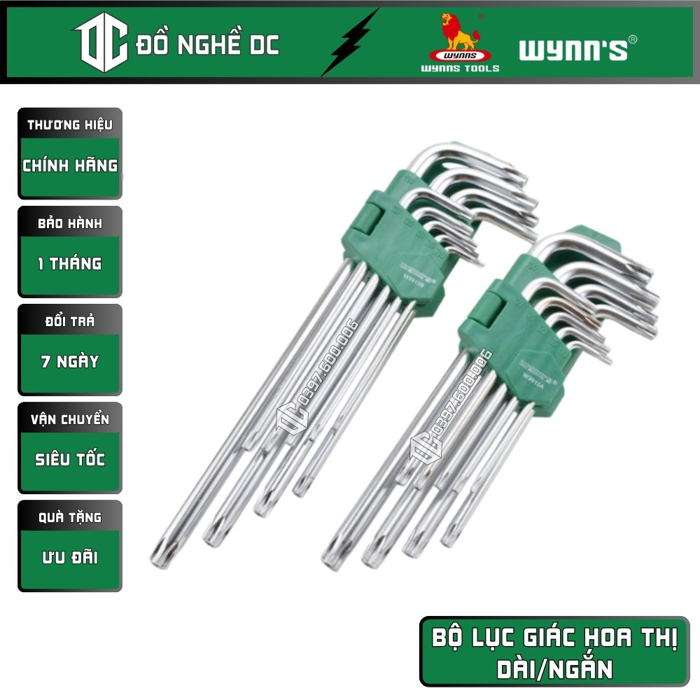Bộ Lục Giác Hoa Thị, Đầu Bông Ngắn Dài 9 size 1.5-10mm WYNN'S W9913A W9913B chất liệu thép cứng, sửa