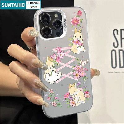 Ốp điện thoại thẩm mỹ Suntaiho hình chú thỏ và hoa dễ thương cho iPhone 11 12 13 14 15 16 Pro Max IP TPU Silicone IDM Ốp lưng chống sốc cao cấp cứng