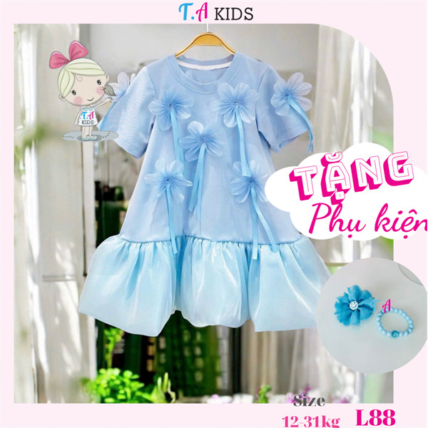 Váy thun đính hoa 12-31kg T.A Kids L88