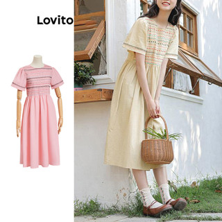 Lovito Đầm tay phồng thêu hình học thông thường cho nữ L79AD111(Nhiều màu)