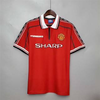 Phiên bản Retro 1998 Áo thi đấu sân nhà Manchester United Áo bóng đá và áo sơ mi cho S-2XL, có thể thêm tên và số của bạn