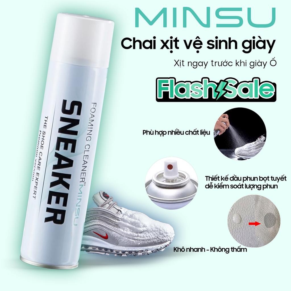 Bình xịt tạo bọt tuyết vệ sinh giày dép Sneaker Minsu phiên bản Premium 1 lọ 300ml, chai giặt giầy khô không dùng nước.