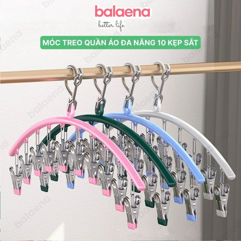 [10 Kẹp] Móc treo quần áo chống trượt, chống gió. Móc phơi đồ lót, tất vớ có khóa chống rơi bằng thép không gỉ
