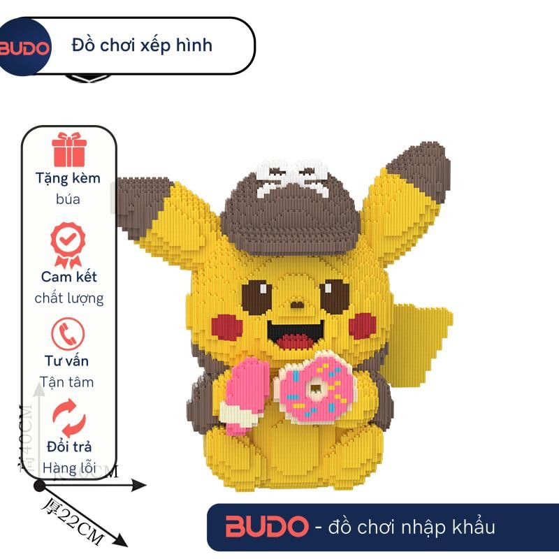 Pikachu Ăn Bánh Cầm Kem Đội nón đồ chơi mô hình lắp ráp Bộ Đồ Chơi Lắp Ráp Hình Pikachu Cỡ Lớn Cho B