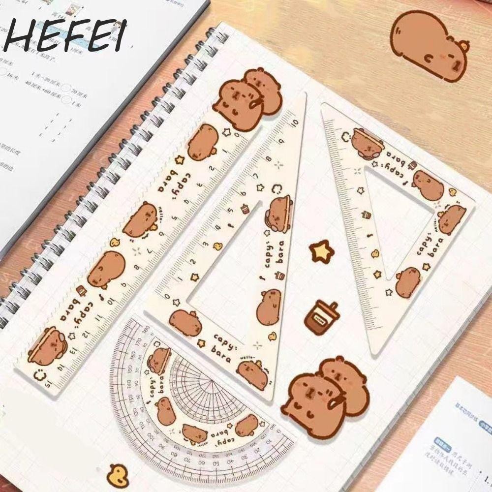 Bộ thước kẻ tam giác HEFEI, Bộ thước kẻ hoạt hình dễ thương Bộ bốn mảnh, Bộ thước vẽ Văn phòng phẩm 