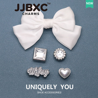 JJBXC Charm phụ kiện dép , kim loại lỗ khóa giày phụ kiện giày bạc kim cương nơ, trang trí thời trang, phụ kiện giày cao cấp, Sticker Dép
