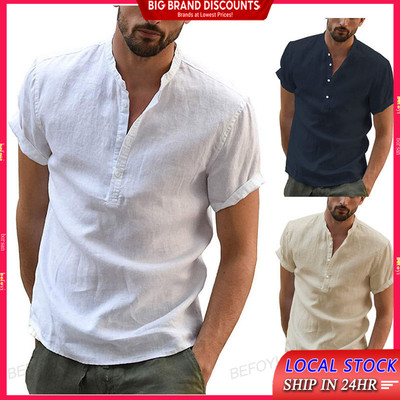 Áo Sơ Mi Nam Tay Ngắn Cổ Áo Polo Mùa Hè Thanh Niên Kích Thước Châu Âu Vải Lanh Cotton Slim-Fit Áo Khoác Thường Ngày