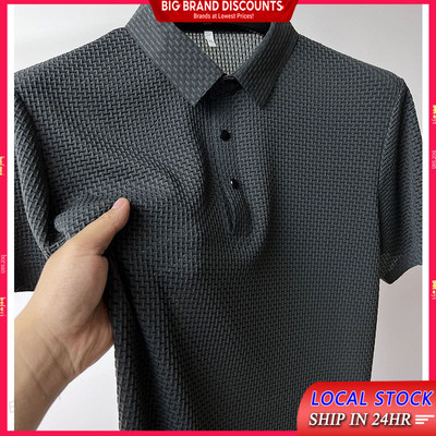 Áo Sơ Mi Nam POLO Tay Ngắn Ice Silk Áo Thun Công Sở Nút Cổ Áo Màu Trơn Rời Thoáng Khí Áo dtt24