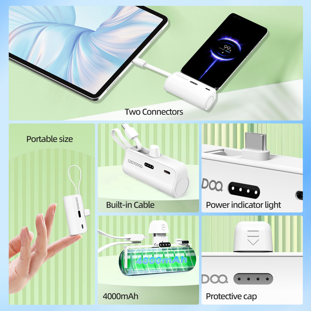 GOOJODOQ 4000mAh Mini Power Bank Sạc di động Type-C và phích cắm cho điện thoại/đồng hồ/tai nghe | BigBuy360 - bigbuy360.vn