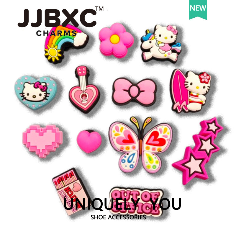 JJBXC Charm Cross Khóa Giày Bướm Cầu Vồng Charm cross Hello Kitty Phụ Kiện Giày Màu Sắc Sticker Dép 