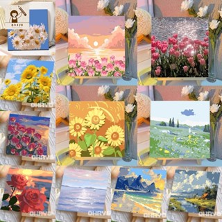  Tranh hóa số tranh tô màu theo số,tranh sơn dầu tô màu tranh theo số phong cảnh hoa lá đẹp. 20x20cm 
