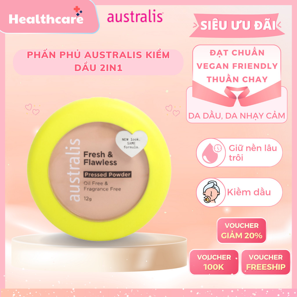Phấn Phủ Australis Kiềm Dầu 2in1 Dạng Nén Kiềm Dầu Mịn Lì Tự Nhiên Lâu Trôi Che Phủ Khuyết Điểm Tốt