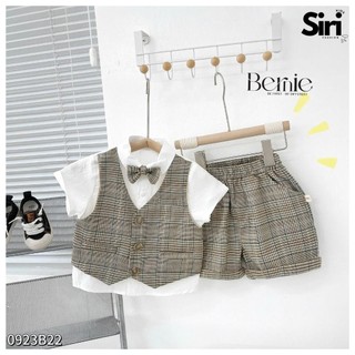 Set bộ gile cho bé trai áo sơ mi trắng liền thân kèm nơ sinh nhật thôi nôi 1 đến 6 tuổi BERNIE