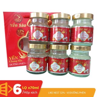 Giao ngay - [Mới 32% yến chưng] Hộp 6 lọ x70ml yến Đường Phèn Like Nest cao cấp