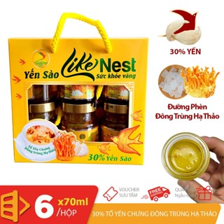  Like Nest  Hộp 6 lọ tổ yến chưng đông trùng hạ thảo 30% yến sào sức khỏe Vàng 